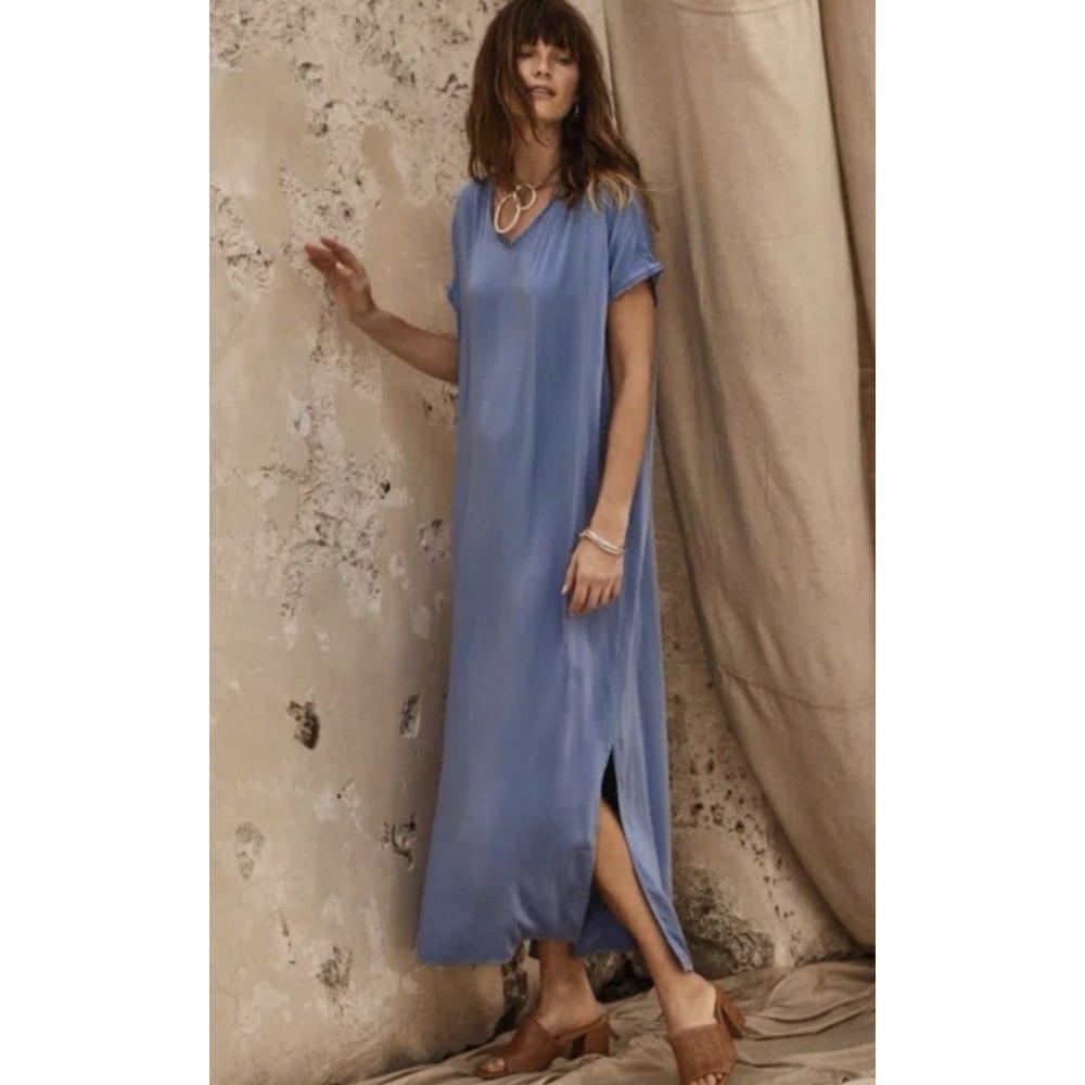 NWT J.Jill Pure Jill Elements Blue Satin 100% Viscose Maxi Dress Sz M Lagenlook